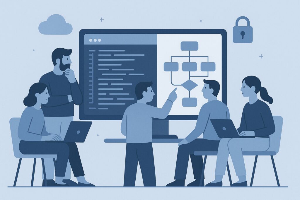 Equipo de profesionales de IT colaborando en proyecto – DataSystem