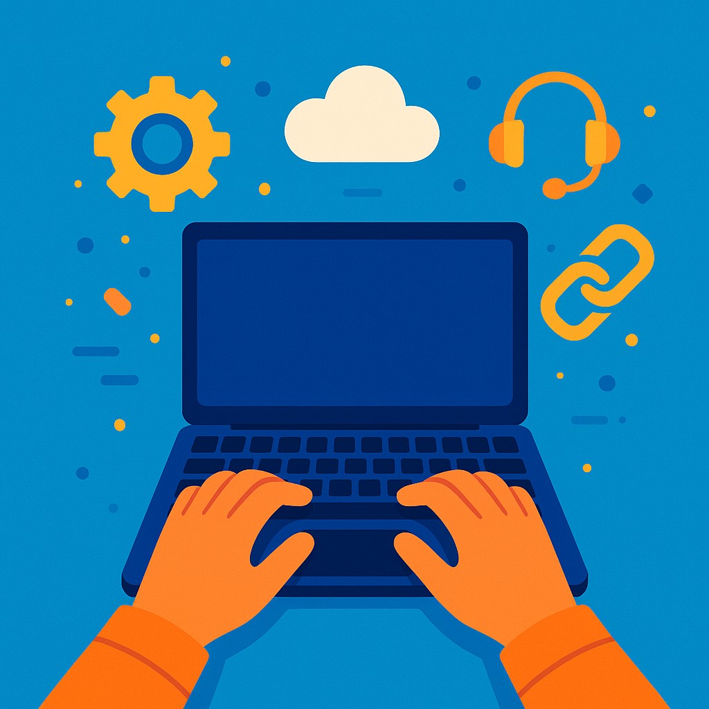 Manos tecleando con software empresarial para automatizar procesos internos